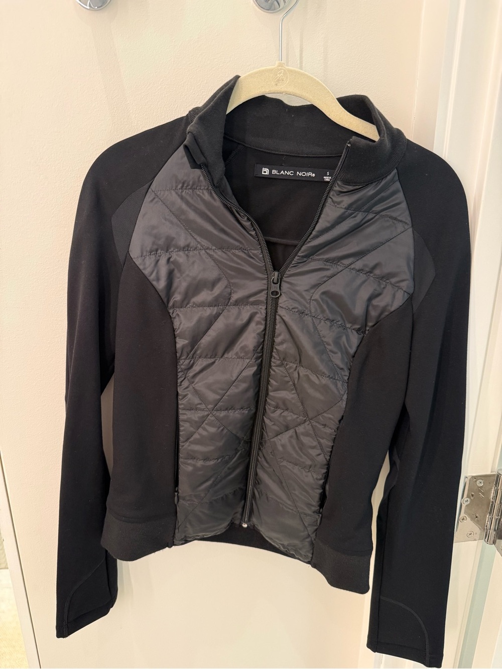 blanc noir Black Quilted-Front Bomber Jacket